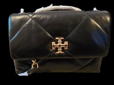 Tory Burch Kira Small Diamond Quilted Convertible Shoulder Bag Black Gold Chain
