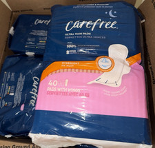 4 Lot CAREFREE Ultra Thin Overnight Maxi w Wings 160 Pads 4 X 40 Pack