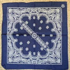 Vintage Blue Paisley BANDANA Handkerchief USA Made 21.5" Biker Western Classic
