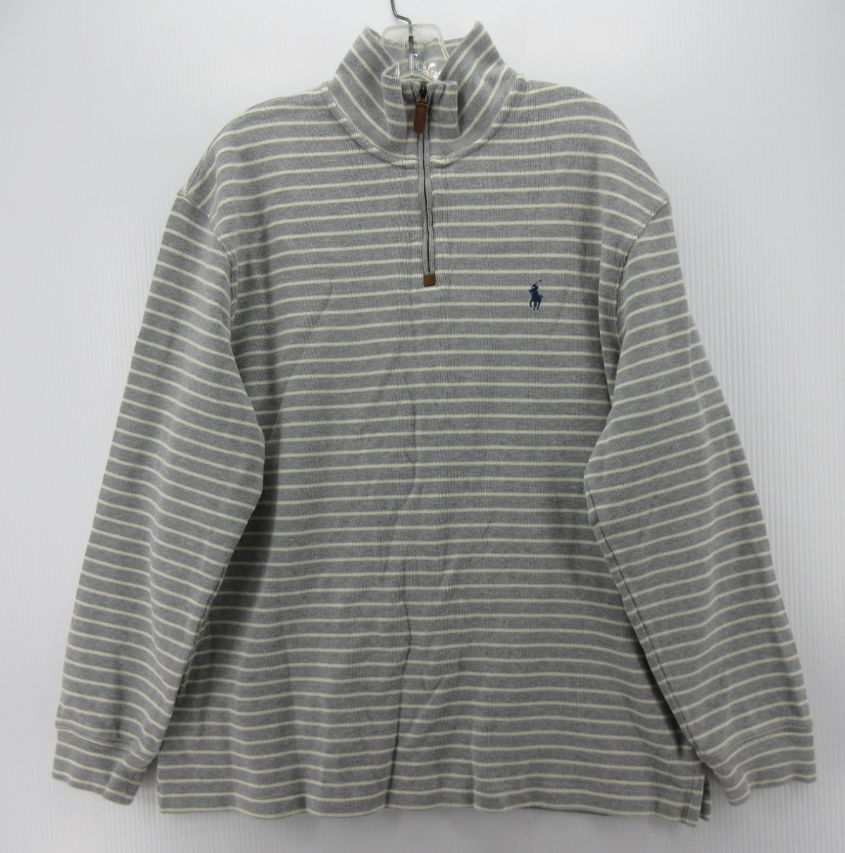 Ralph Lauren Polo Felpa Uomo XL Grigio 1 4 Zip Pullover Rigato Pony Preppy