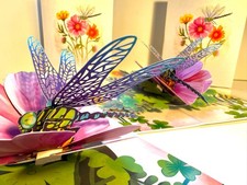 Origami Pop Cards Dragonfly Attracting Cosmos Flowers Happy Birthday 3D Pop Card