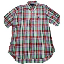 Ralph Lauren Plaid Short Sleeve Button Up Shirt Multicolor Vintage 90s Mens L