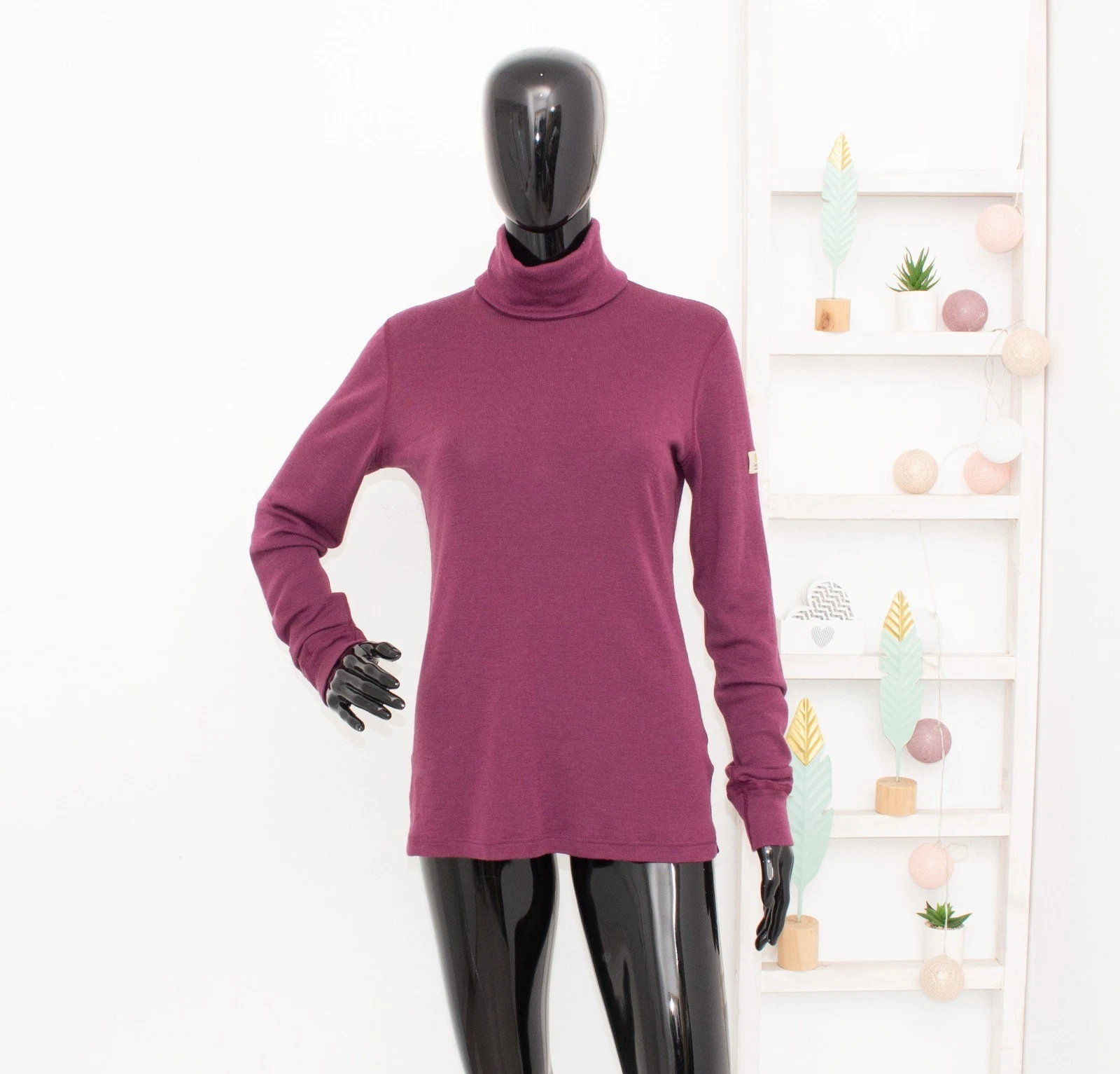 JANUS Merino Base Layer High Neck Women's Long Sleeve 100% Wool Thermo Purple L