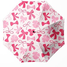 Small Retro Pink Bow Pattern Travel Automatic Girly Bowknot Folding Umbrella ...