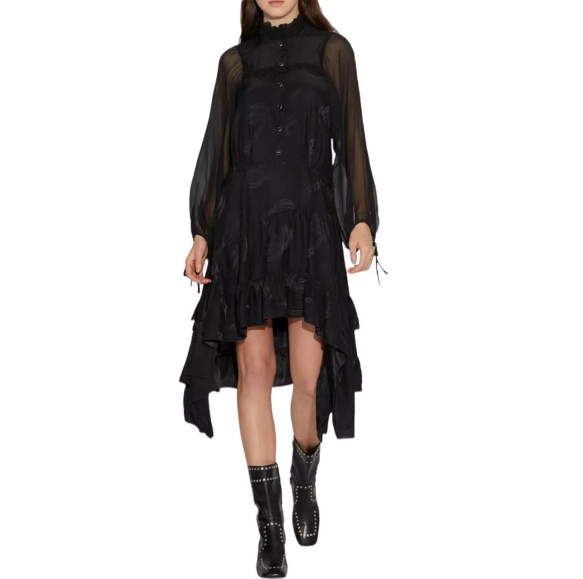 Coach Palm Tree Jacquard Dress S M 6 Black Silk Blend Chiffon $795 Women’s