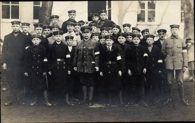 Photo Postcard German Soldiers in Uniforms, Jugendwehr, Children in... - 10648152