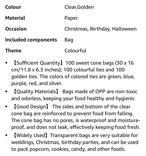 Clear Cellophane Cone Sweet Bags Cello Candy Birthday Kid Party Favor Gift Treat - Picture 7 of 7