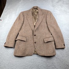 Vintage Harris Tweed Jacket Men 40S Brown Reddish Wool Herringbone USA Professor