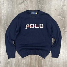 POLO RALPH LAUREN NAVY BLUE SPELL OUT SWEATER - M