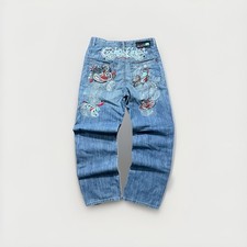 Vintage Y2K Ecko Unltd Graffiti Embroidered Denim Jeans Baggy Skate Grunge 32x31