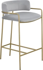 Benjara Lox 26 Inch Modern Counter Stool, Low Padded Back, Gray, Gold Metal Fram