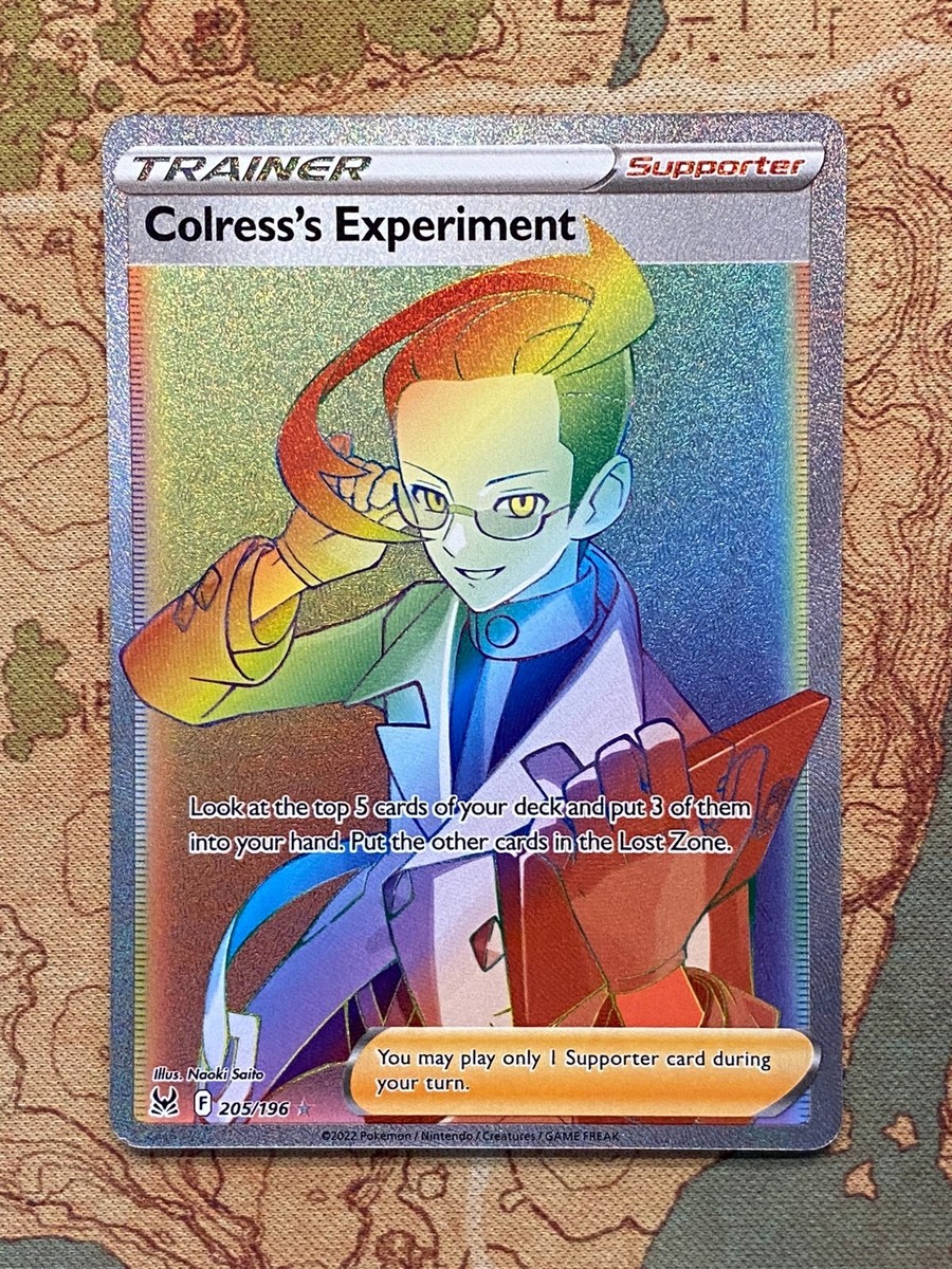 Pokemon Card TCG Colress's Experiment 205/196 Secret Rare Rainbow Lost  Origin NM