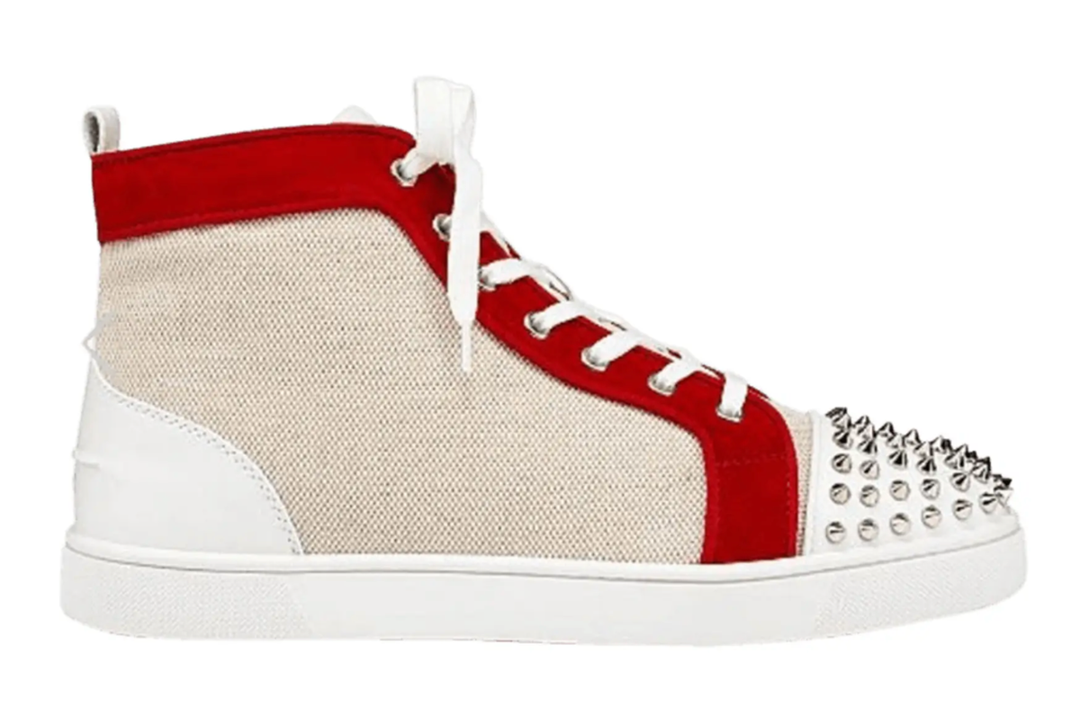 Christian Louboutin Mens Lou Spikes Orlato Flat Beige High Top