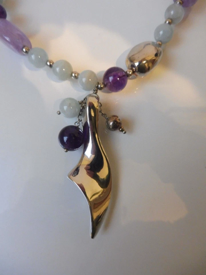 Collana Molto Bella__Ametista, Avventurina__ Con Elementi In Argento - Immagine 2 di 4