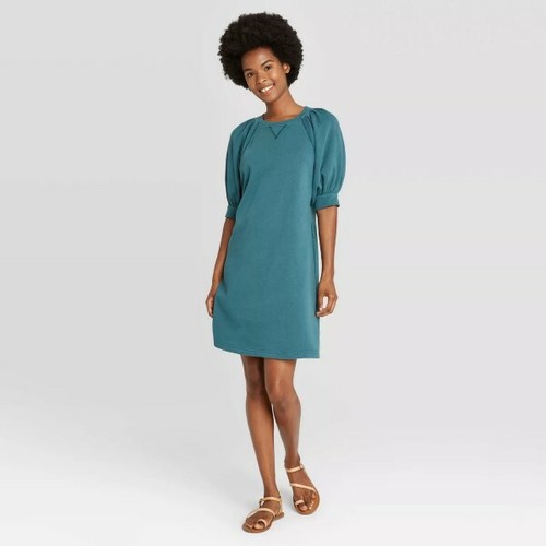 Puff Short Sleeve T-Shirt Dress Teal XS 
