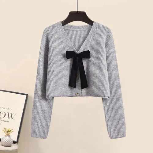 Winter Women's Set Knitted Sweater Strap Autumn Skirt Women's Two Piece Set - Picture 19 of 28