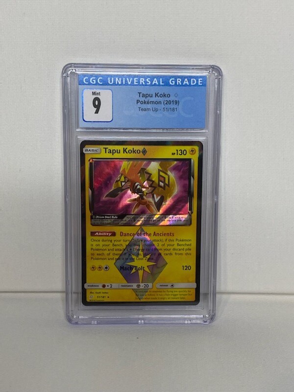 CGC 2019 Pokemon Card Tapu Koko 51/181 Sun & Moon Team Up Holo Rare TCG 9 Mint