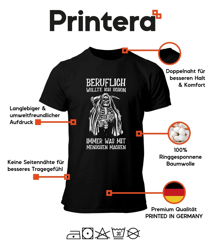 Beruflich wollte ich mit Menschen arbeiten Sensenmann Humor Dark Herren T-Shirt - Bild 4 von 4
