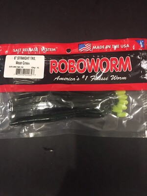 Roboworm 6  Straight Tail Qty 10 Mean Green