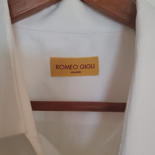 Romeo Gigli, Vintage Romeo Gigli White Ribbed Cotton Tuxedo Dress French Cuff Shirt 18/45