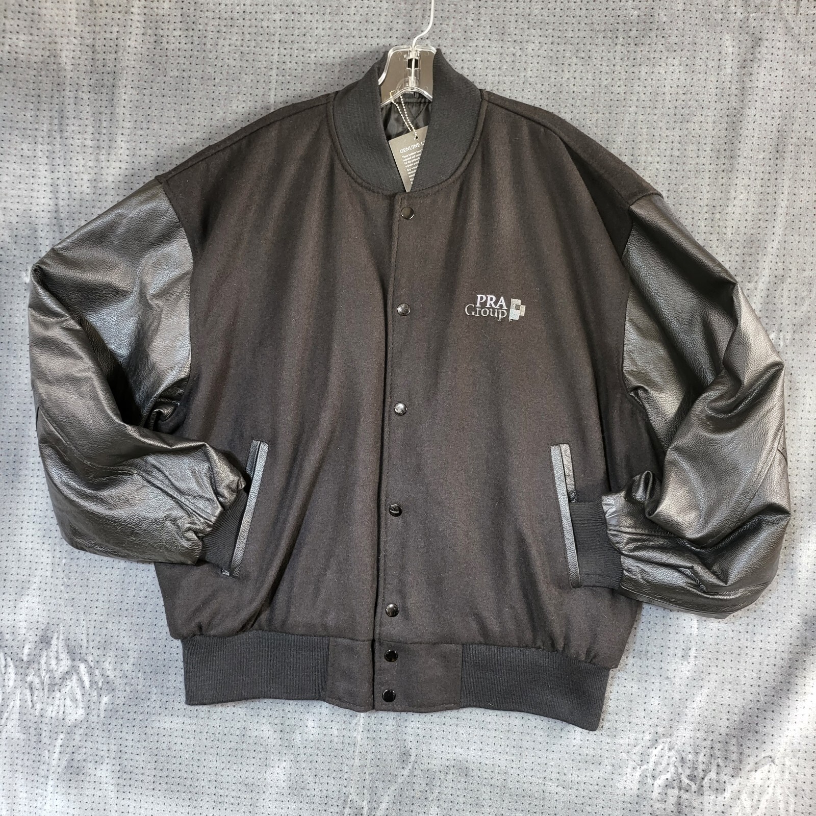 Burks Bay Genuine Leather Wool Polyester Men's Large Black Varsity
