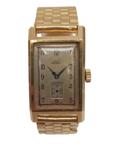 Vintage Cyma Tavannes Watch 18ct 750 Yellow Gold Watersport Art Deco Tank Style