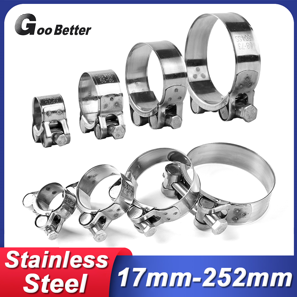 Assortment Of Heavy Duty Stainless Steel T-Bolt Exhaust Hose Clamps - Sizes 17mm To 252mm (Metric)