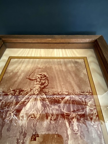 Vtg Lucid Lines Frederick Remington Old West Western Photo Art Glass 1974 Framed - Picture 14 of 24