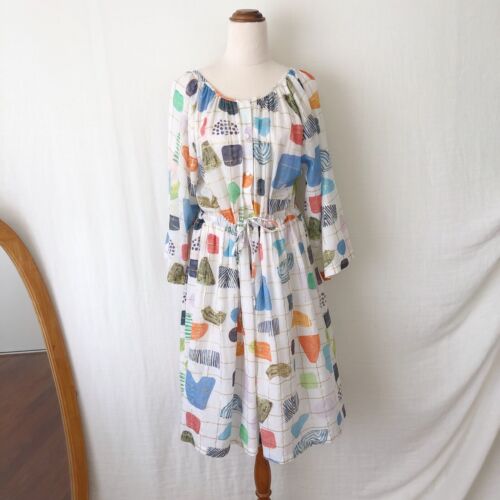 Gorman x Julia Flanagan Dress Size 12 Dot Com Smock Oversized Cotton Colourful - Picture 3 of 10