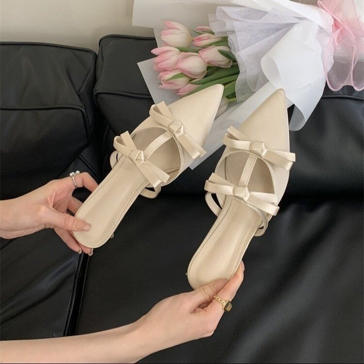 PANTOFOLA D’ORO Sandali ciabatte stile francese donna fiocco punta tacco a gattino donna