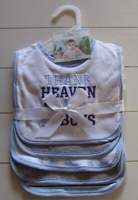 Baby Gear 5 Pack Blue Thank Heaven for Little Boys Elephant Solid Stripe Bibs