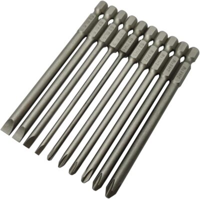  Long Slotted Head And Cross Phillips Screwdriver Bit Sets With 1/4 Inch 
