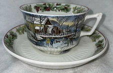 Adams China Winter Scenes Cup and Saucer Christmas English Ironstone Skaters