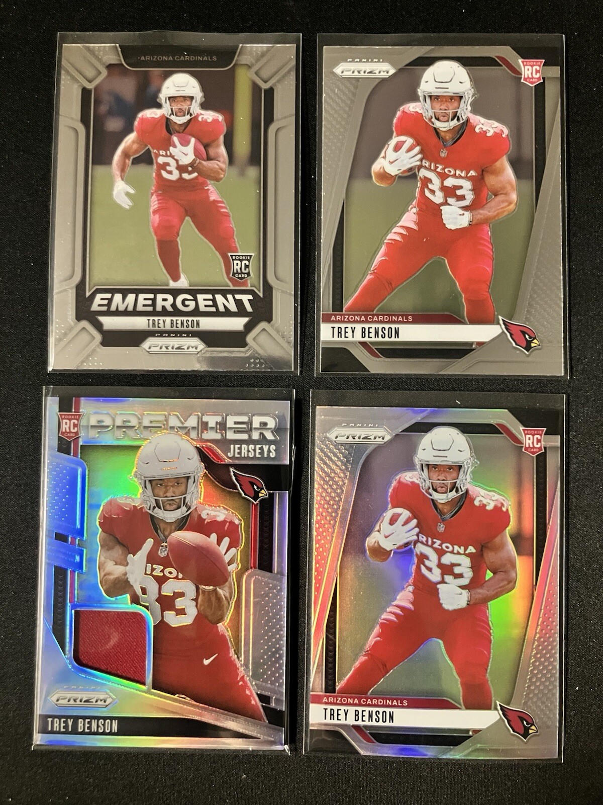 2024 Prizm Trey Benson Premier Jersey Silver Prizm, Emergent, Base, Silver Prizm