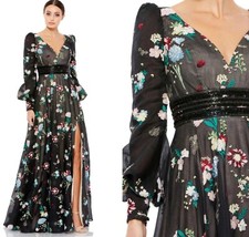 Mac Duggal NWT Embroidered Bishop Sleeve V Neck Flowy Gown Women’s 6 79361