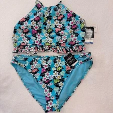 California Waves Floral Strappy Hipster Bikini Swim adorable sz XL NWT