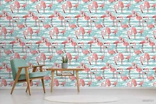 3D Flamingo Pattern Wallpaper Wall Mural Removable Self-adhesive Sticker 1044