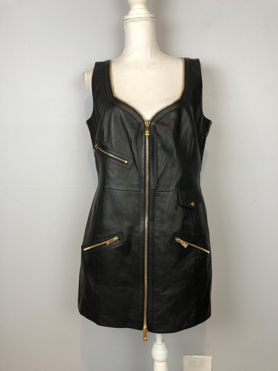 VERSACE Leather mini Dress full zip sleeveless black Size 48 VERSACE Leather mini Dress full zip sleeveless black Size 48