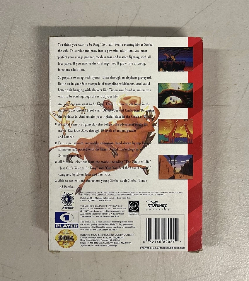 Lion King (Sega Genesis, 1994) CIB COMPLETE - Image 3 of 3
