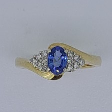 Vintage 9ct Gold Natural Sapphire & Diamond Ring, Size J, London 1991, 2.91g