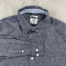 Panama Jack Button Mens L Blue 100% Linen Collared Pocket Long Sleeve