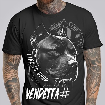 Vendetta Inc. Herren Pitbull Shirt Life is Good schwarz VD-1307 - kurzarm NEU