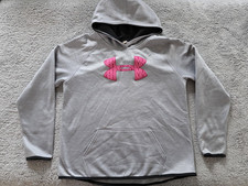 Hoodie Youth Large Gray Pink Big Logo Fleece Sweatshirt Girls Under Armour