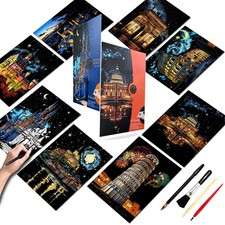 Scratch Art Adults Laser Scratch Painting Craft Kit 8 Sheets 16x11 In Europe Set