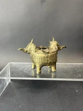 Vtg Dhokra ELEPHANT Folk Art Brass Standing Elephant Trunk Up Ashtray