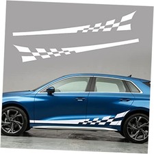 2PCS Universal Sports Racing Stripe Lattice Totem Stickers Decals DIY White