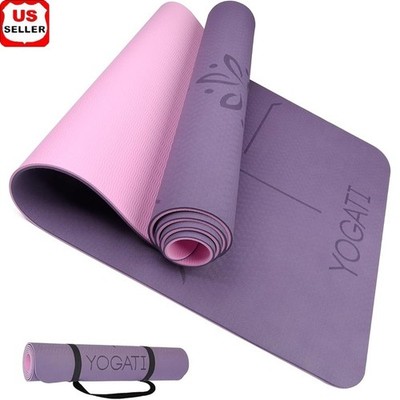 Non-Slip TPE Yoga Mat W/ Alignment Lines Lightweight Exercise Mat Home Gym New