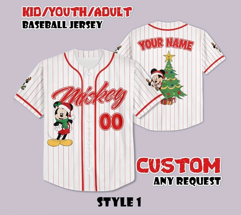 Personalized Mickey Mouse Christmas Tree Festive Winter Baseball Jersey Shirt