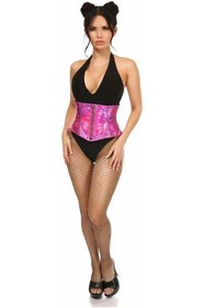 Fuchsia Holographic Mini Waist Cincher Front Zipper Underbust Steel Boned Rave