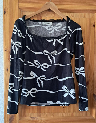 Langarmshirt Schwarz/ weiss,  Rüschen, Dekosteine, Gr. L '' Elsa Zanella''